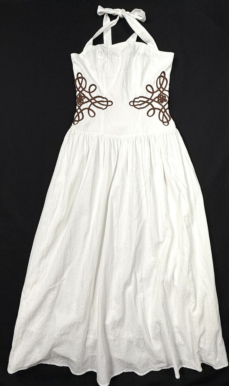 NWT Poéselle Women's white halter cotton dress, embroidered Celtic knotwork Sz 4 - Picture 1 of 13